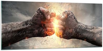ARTTOR Quadro su vetro - Elemento unico - Simbolo pugno lotta - 120x50cm - Pronto da appendere - Home Decor - Arte digitale - Quadri Moderni In Vetro - Stampe Da Parete - GAB120x50-2968