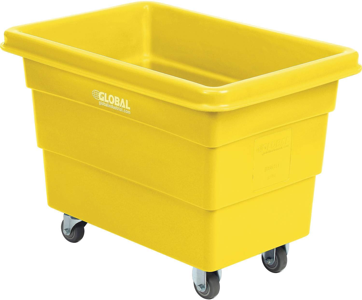 Global Industrial 6 Bushel Plastic Bulk Box Truck, Direct Mount Base, 500 lbs. Capacity, 3" Non-Maring Rubber Casters, Yellow, 33-2/5"L x 23" W x 24-1/2"H