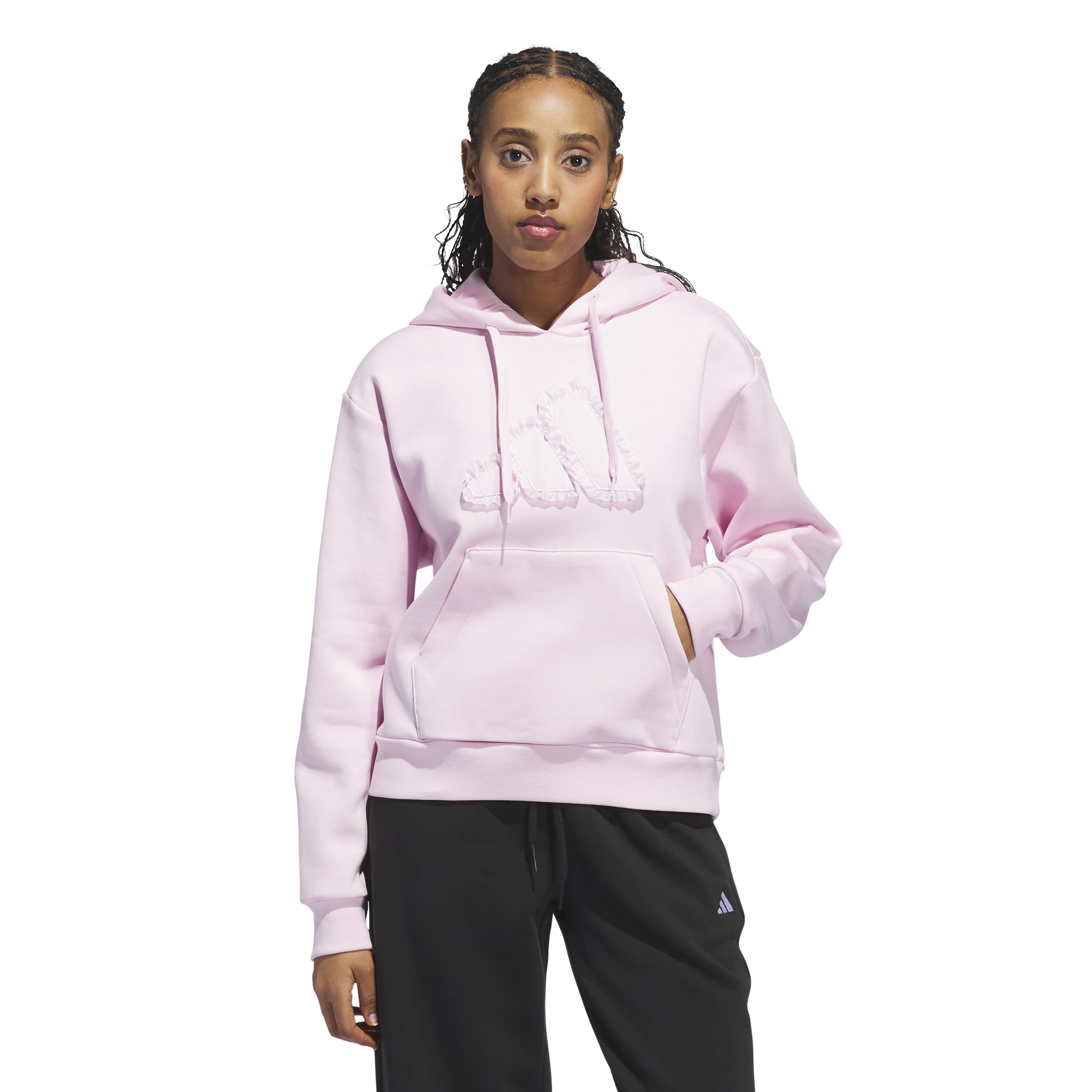 adidas womens Seasonal Essentials Ruffled Big Logo Graphic Hoodie