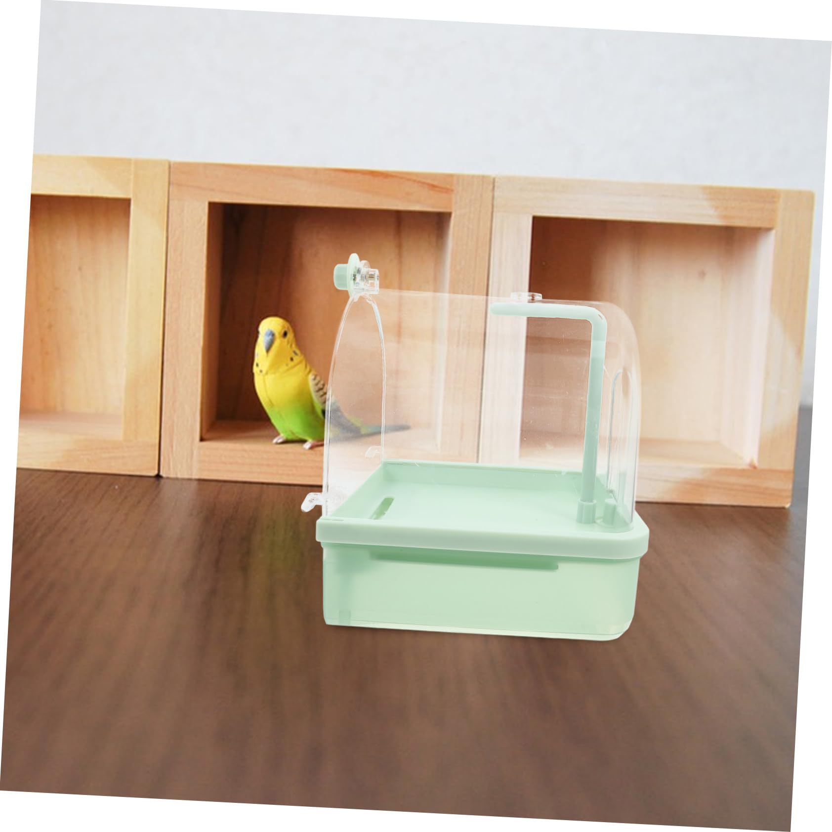 BESPORTBLE Baño Colgante para Pájaros Automático con Grifo Giratorio 180° | Bandeja Externa Abs Verde Claro, para Rutina Interior y Aves, Compatible con Entrenamiento en Jaula