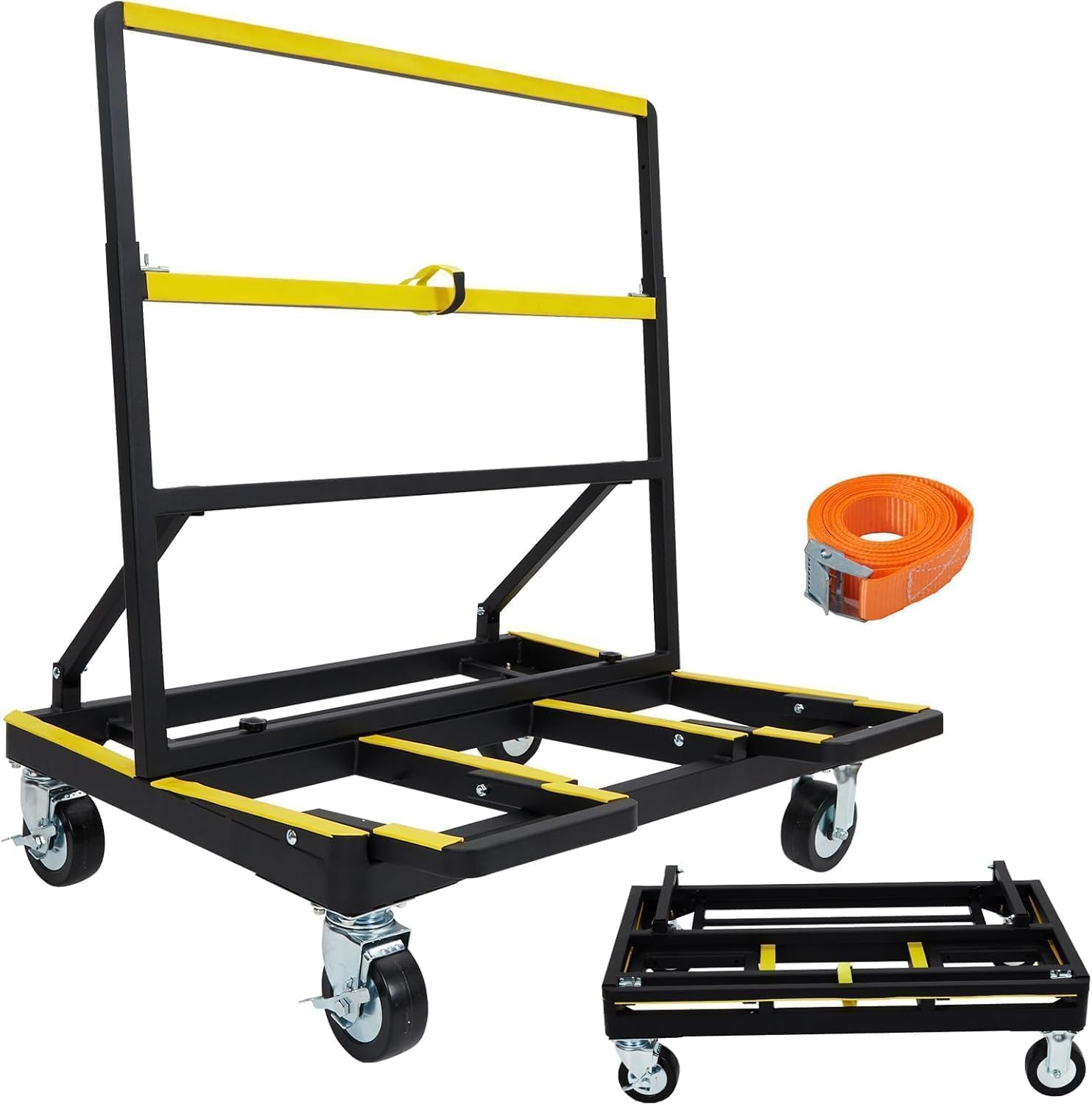 Folding Drywall Cart, Heavy Duty Panel Cart with 2200 Lbs Capacity, Drywall Dolly with Extendable Deck & 4 Rubber Swivel Casters, Portable Hand Truck for Transporting Drywall, Glass, Plywood