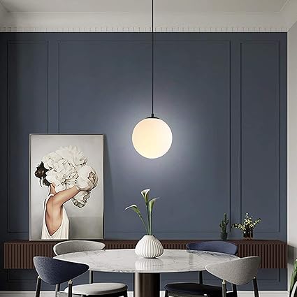 Improvhome Kitchen Globe Pendant Light with Matte White Glass, Modern Satin Brass Finish Hanging Ceiling Fixture Lighting with Adjustable Cord Length ,Corded Electric