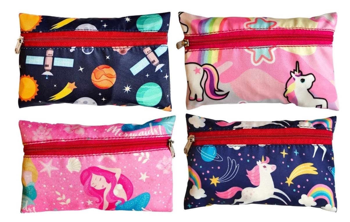 4 Pcs Return Gift Mermaid, Unicorn, Astronaut, Space Large Capacity Pencil Stationery Polyester Pouch Bag for Kids, Boys and Girls (Multicolor)-image-27