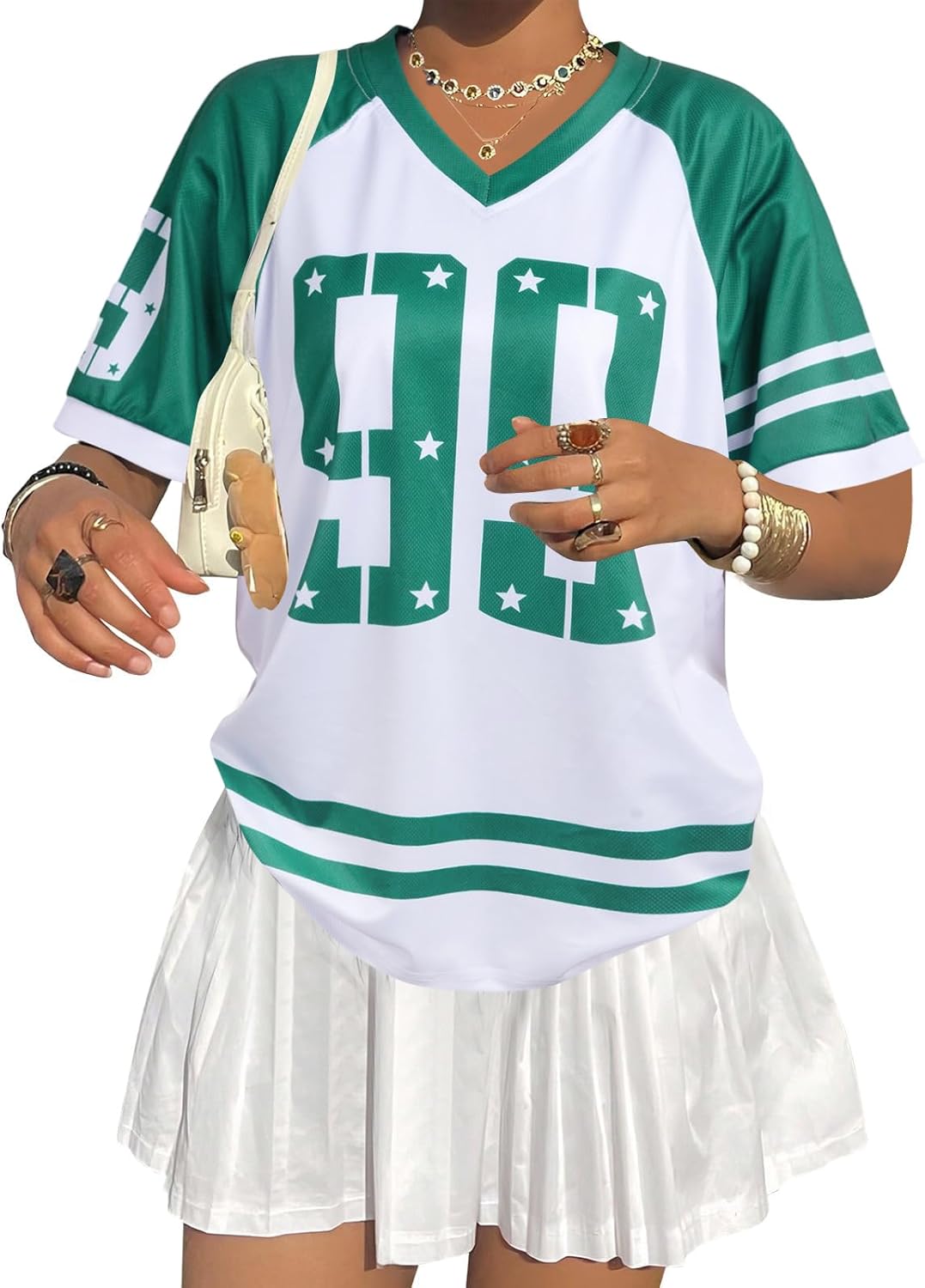 Jersey Shirts for Women Oversized Number Graphic Jersey Shirt Y2k Streetwear V Neck Short Sleeve Tee Tops