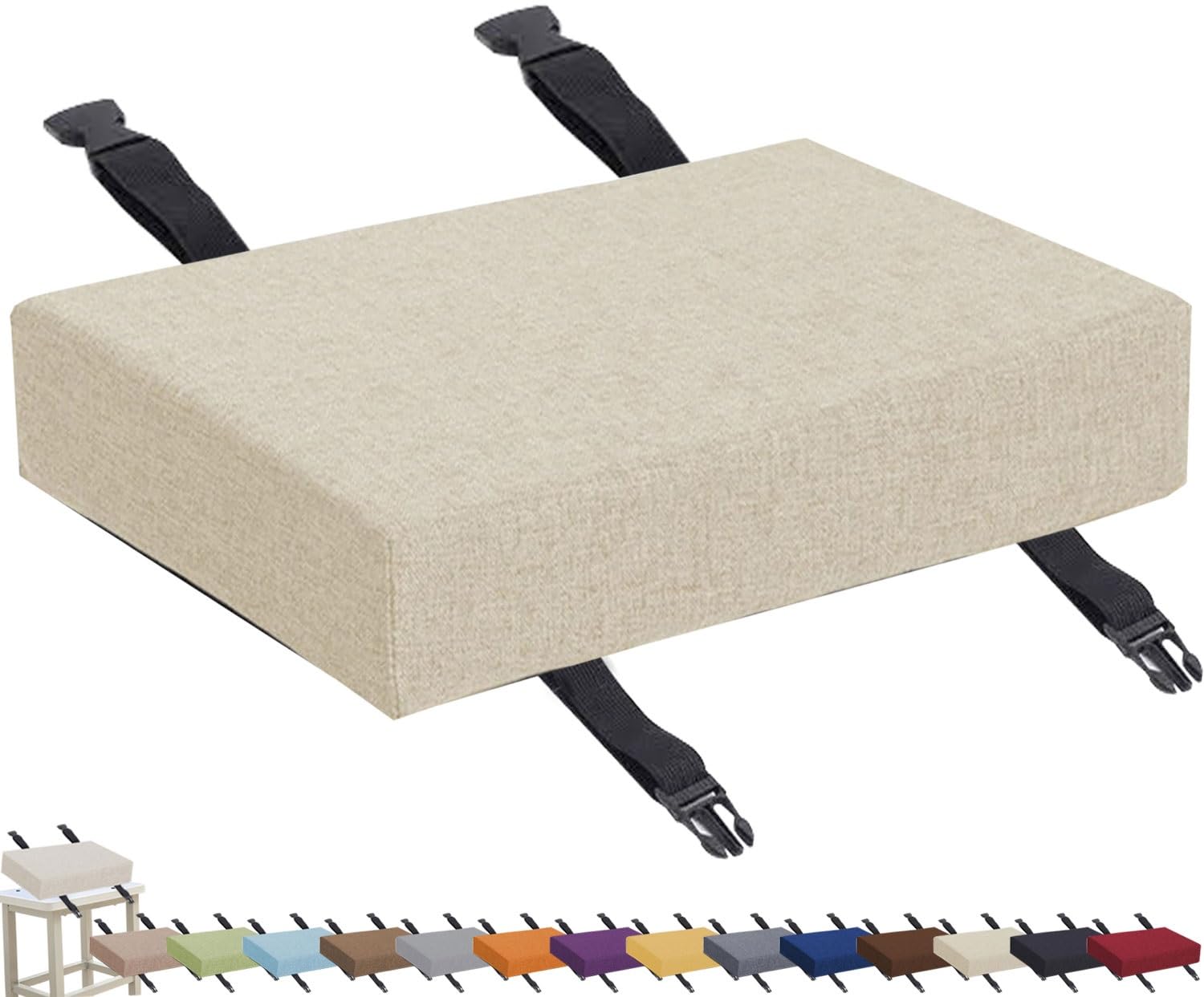 uyeoco ﻿Memory Foam Seat Cushion 3/5/8cm thick,24x34 40x45 30x40 Stool Cushion,Anti-Slip, 25/28/30/40cm Chair Cushion dining chairs with Removable Cover for Kitchen Bar Chairs(khaki,24x34x3cm)