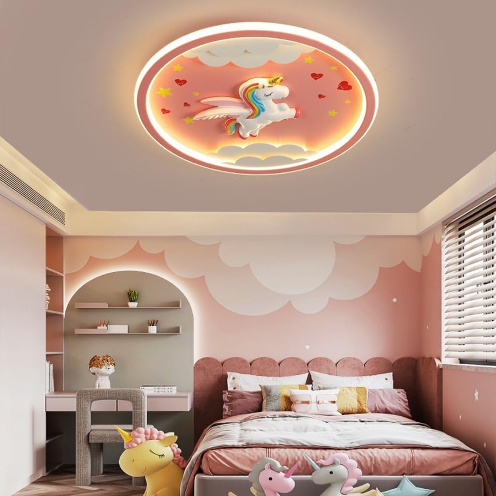 Deckenleuchte LED Innen Rosa Deckenlampe Moderne Dimmbare Einhornlampe 56W Deckenlicht Geeignet für Wohnzimmer Schlafzimmer Flur Kinderzimmer Runde Deckenbeleuchtung