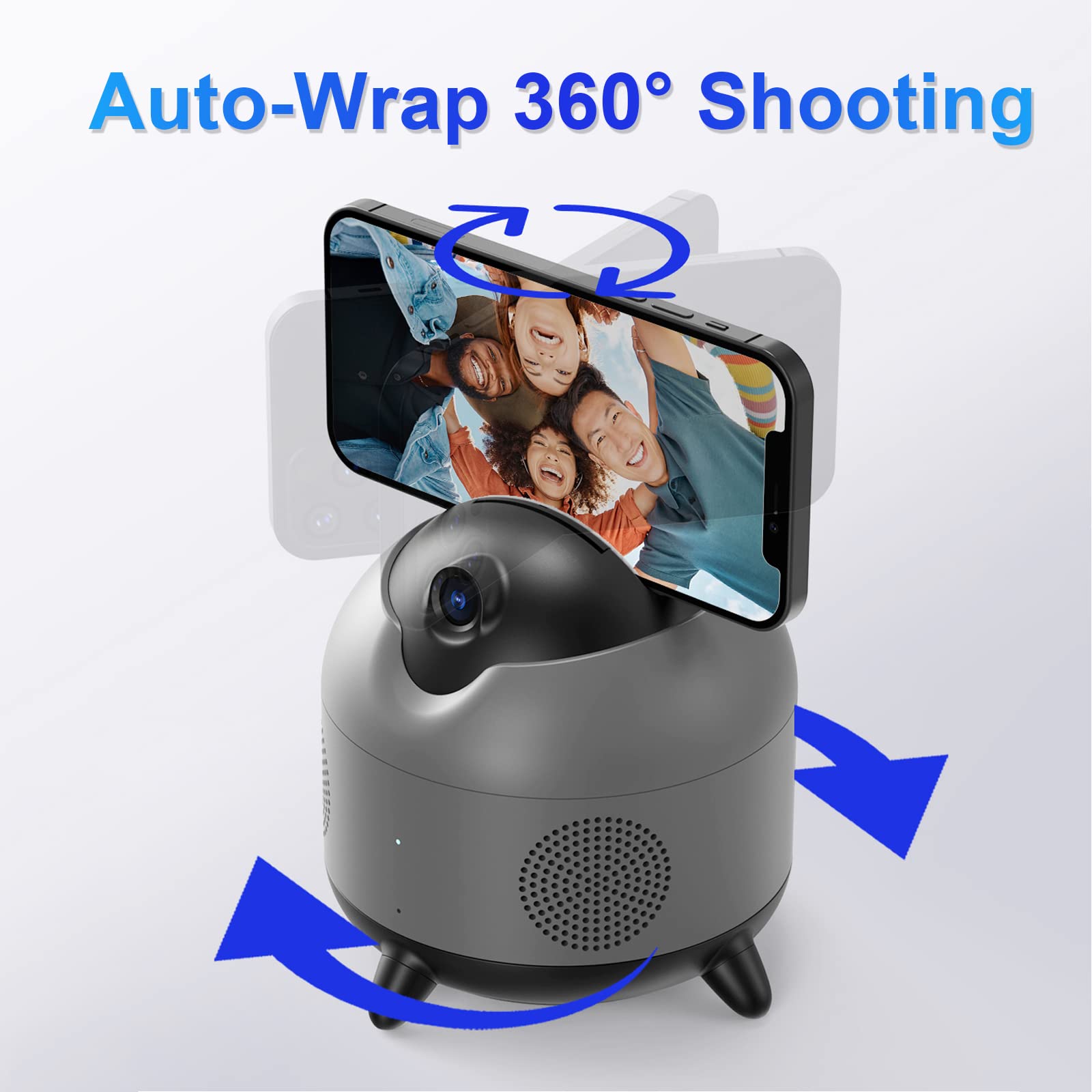 Bastone Selfie con 360° Rotazione Intelligente, Smart Phone Holder con AI Tracciamento Automatico, Cassa Bluetooth e Microphone, Nessuna APP per Lo Streaming Video in Diretta(Nero).