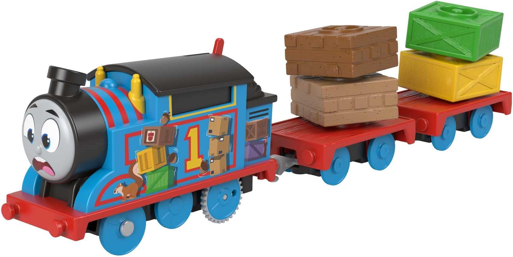 Thomas & Friends Toy Train, Wobble Cargo Thomas Motorized Engine with 2 Cargo Cars for Preschool Railway Play, HNN06