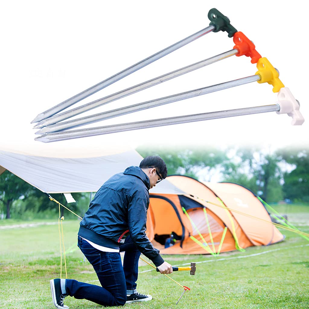10 pièces piquets de Tente en Acier, Clous de piquets de Tente incassables et inflexibles pour Le Camping et l'extérieur, pour Sol Normal et Dur Orange (Vert)
