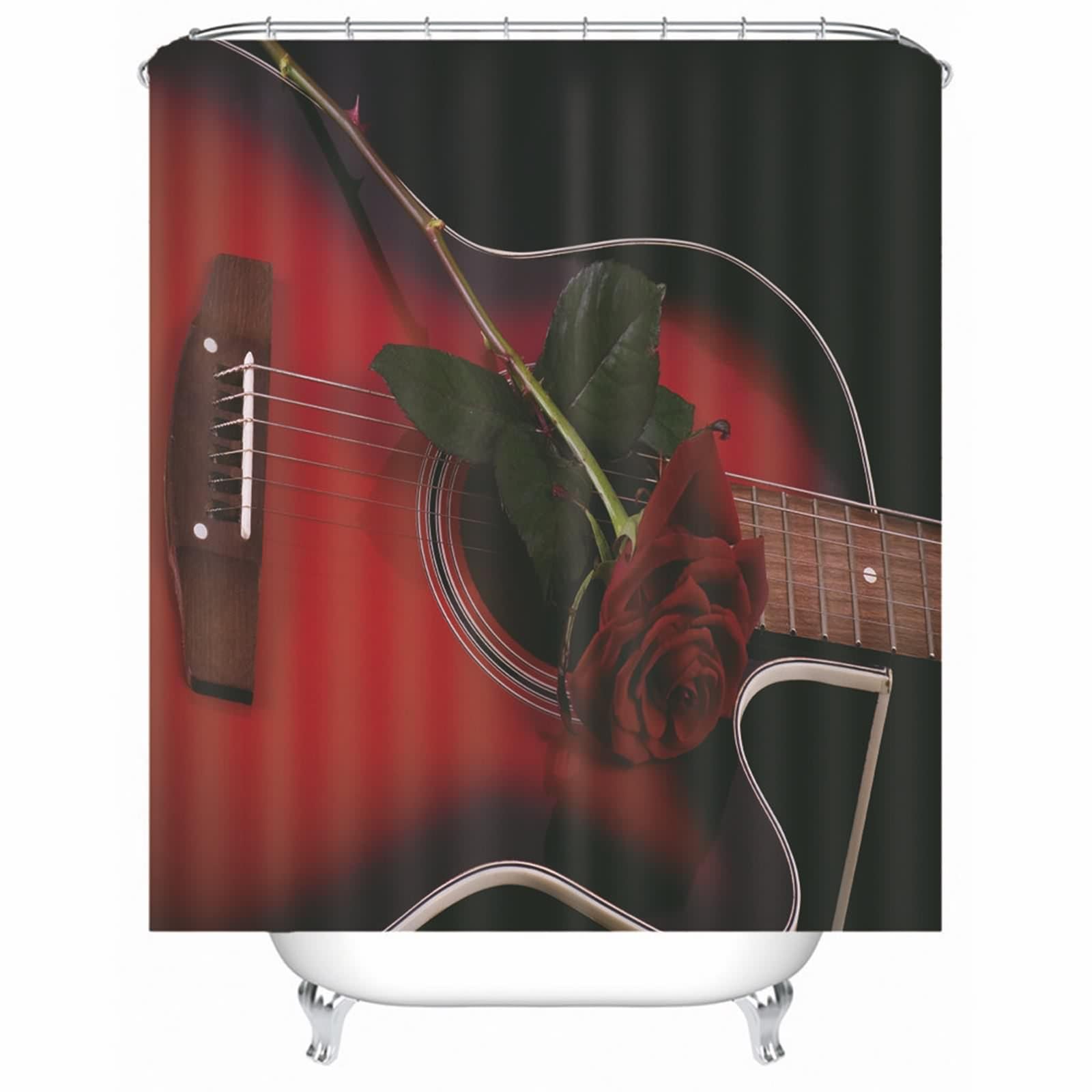 Rideau douche coloré violoncelle rose rouge naturel 180x180 pour baignoire court et ourlet renforcé