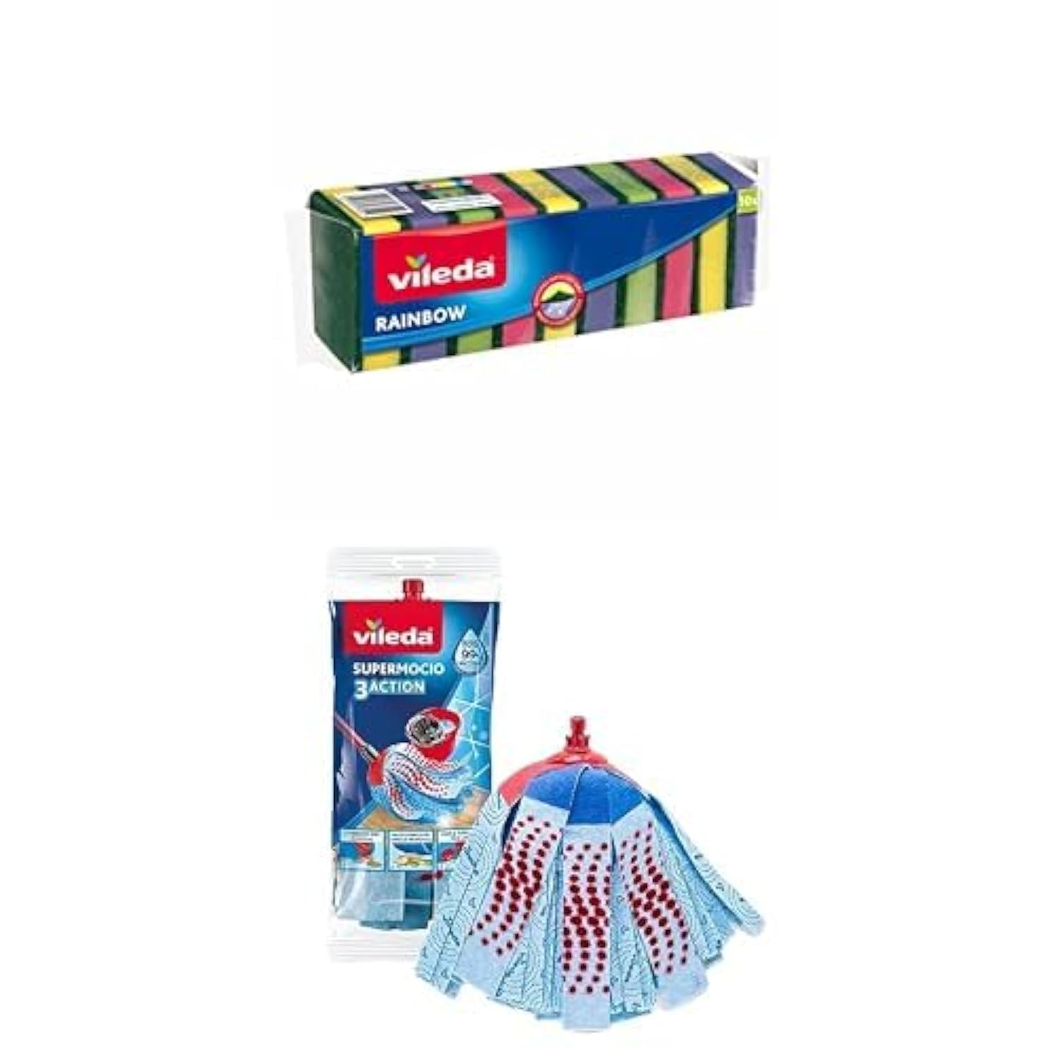 ViledaRainbow Medium Foam Sponge 10 Pcs, Multi Colours + Supermocio Floor Mop Refill