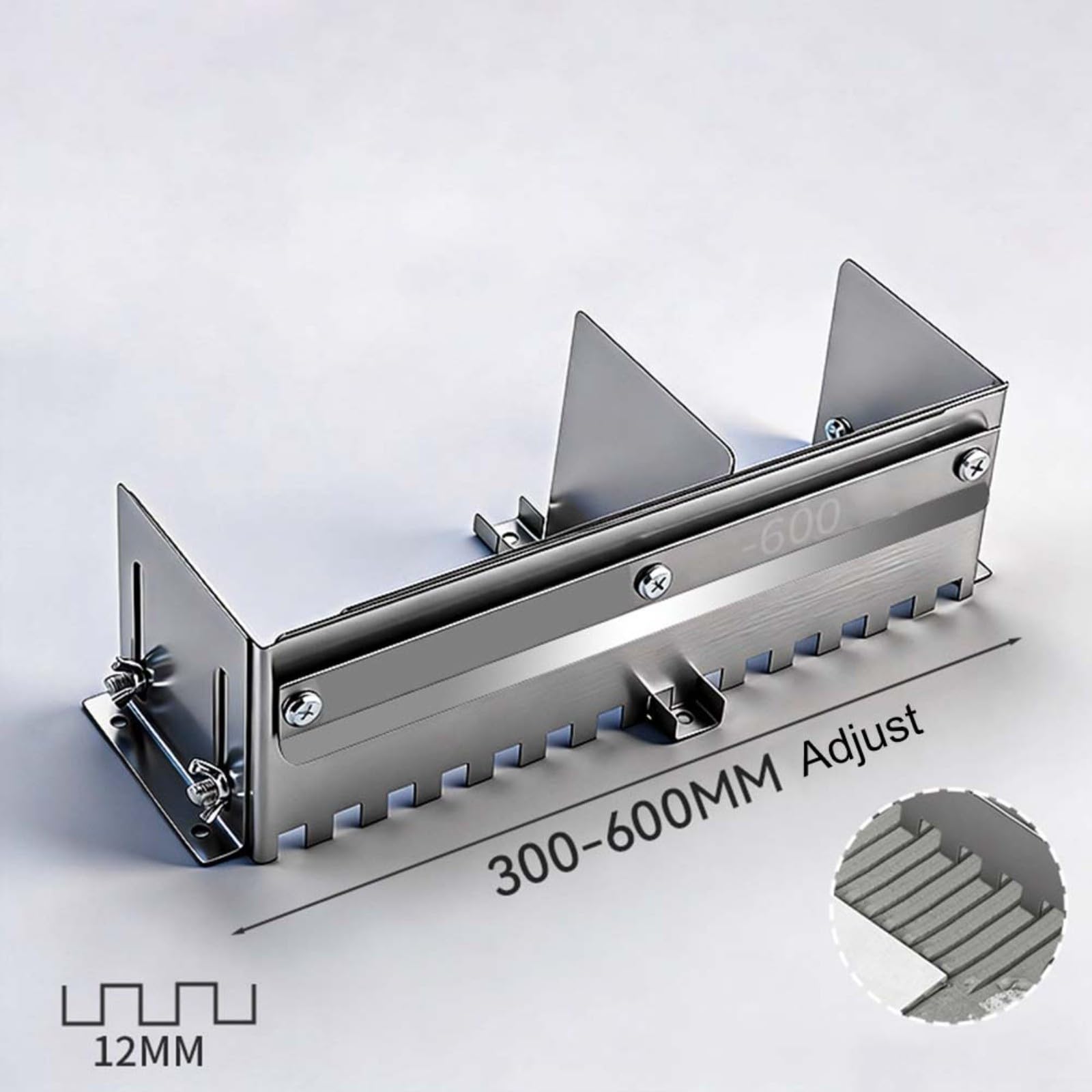 Juego de 2 paletas ajustables con muescas de 300-600 mm y 400-800 mm con dientes de 12 mm para piso de peine de mortero para aplicación de pegamento de azulejos (B)
