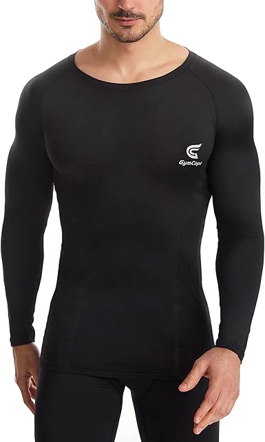 GymCope Compression Tops for Men, Black Cool Dry Base Layer Shirt Short/Long Sleeve, Mesh Design Activewear for Cycling, Running, Gym, Training, Workout