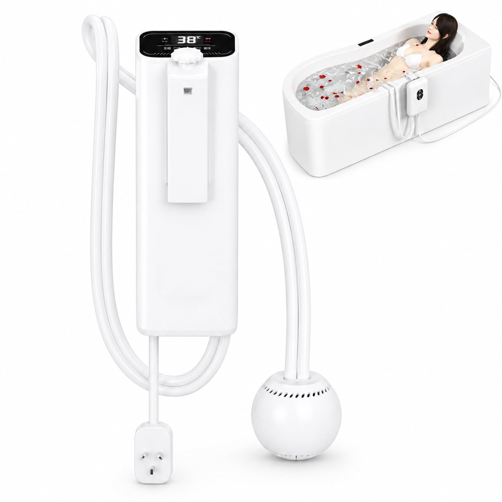Termostato Per Riscaldatore Di Vasca Idromassaggio Pieghevole Per Adulti, Riscaldatore Ad Immersione Da 1200W Con Temperatura Regolabile Da 30 A 42°C, Riscaldatore Sommergibile Portatile