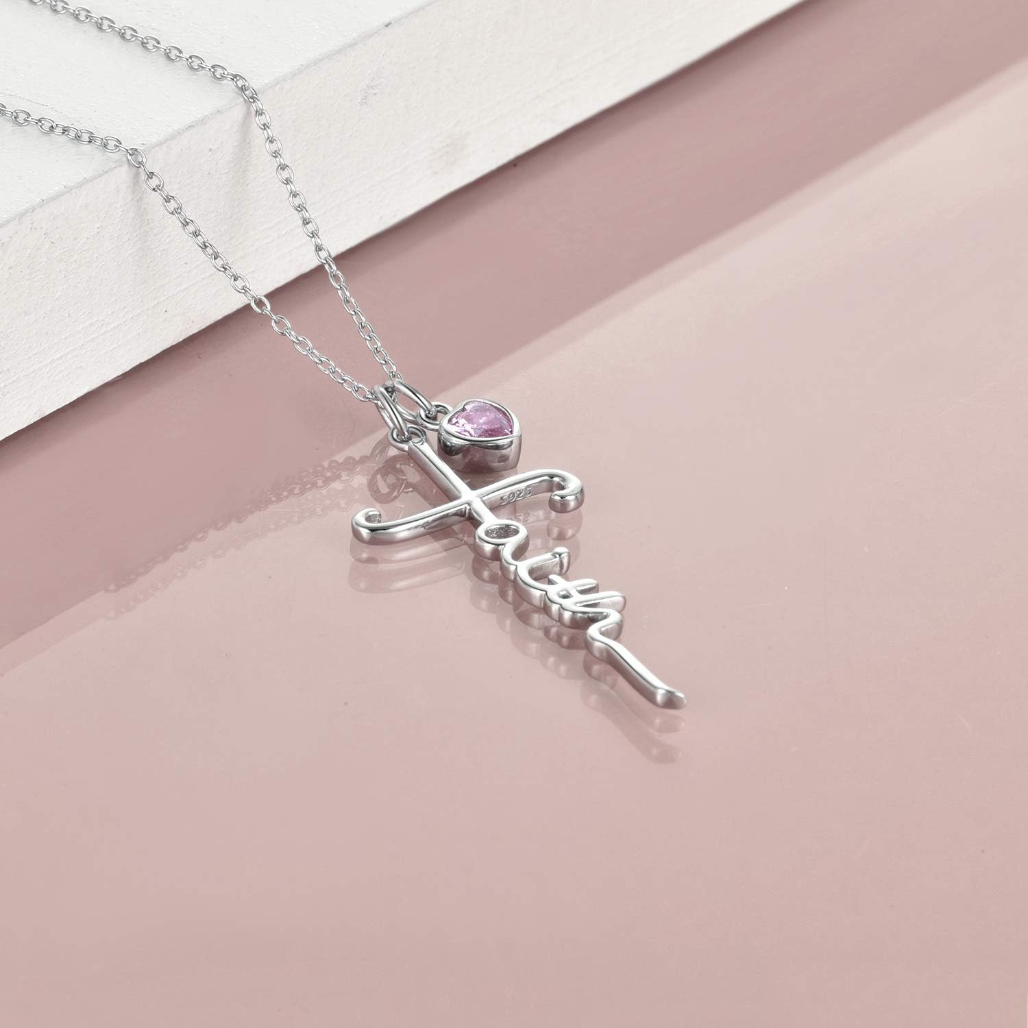 Faith Cross Necklace For Women Birthstone Sterling Silver with Simulated Birthstone Cross Jewelry Christian Gifts - Image 5