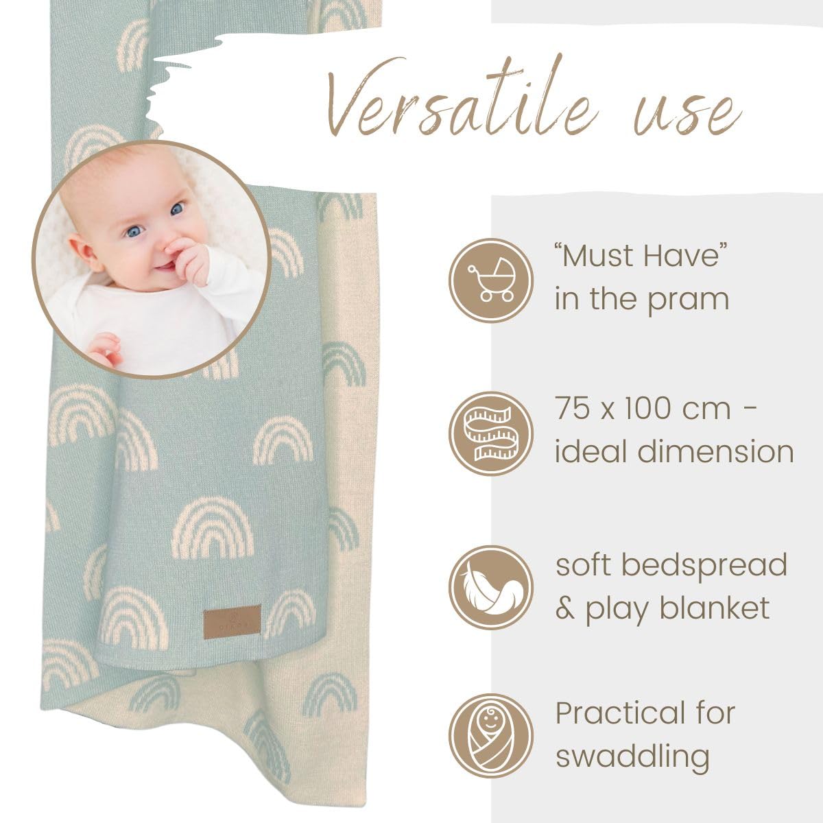 DIKOS GOTS Baby Blanket 100% Organic Cotton Rainbow Mint Newborn Blanket Winter Girl Boy Cuddly Blanket Knitted Blanket Cotton Blanket Pram Baby First Equipment Gift for Birth - Image 4