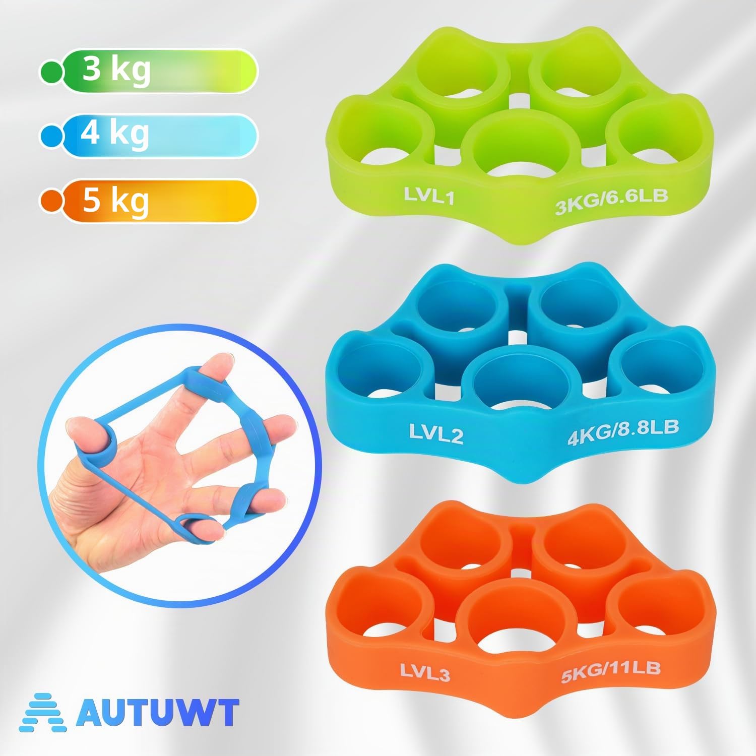 Fortalecedor de Agarre de Mano (9 PCS) Pelota de Rehabilitacion, Entrenador de Dedos y Fuerza, Silicona