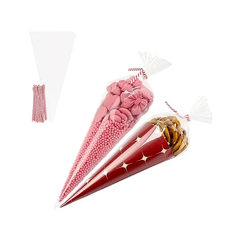 EKAPACKAGING 100Pcs 6.3x11.8 Inches Clear Cone Shaped Treat Cellophane Bags