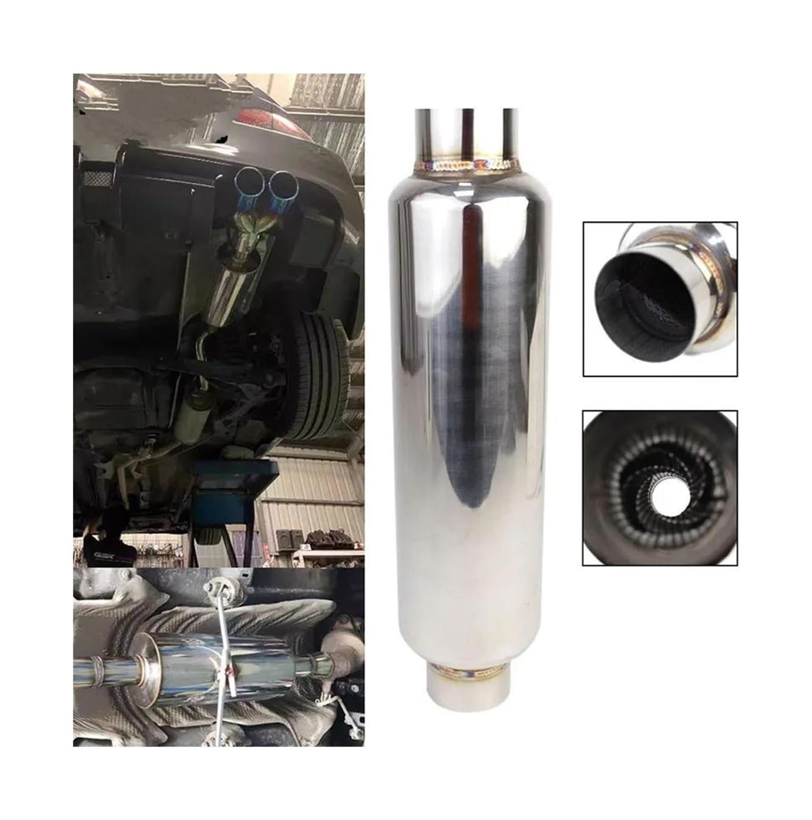 Tubo Escape Coche Punta Acero Inoxidable Silenciador 63mm Garganta Trasera Universal Carreras Silbato Coche Escape Tubo Silenciador