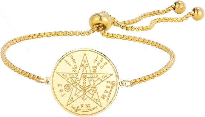 LIKGREAT Tetragrammaton Bracelet Stainless Steel Pentagram Solomon Seal Bracelet Hebrew Protection Amulet Religious Jewelry for Women Men