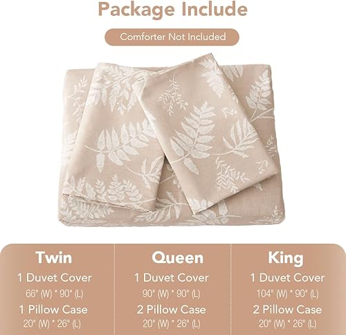 Miniatura 7 de Lekesky Juego de funda de edredón de algodón tamaño Queen, diseño de hojas rosadas carne, juego de ropa de cama floral para todas las estaciones,