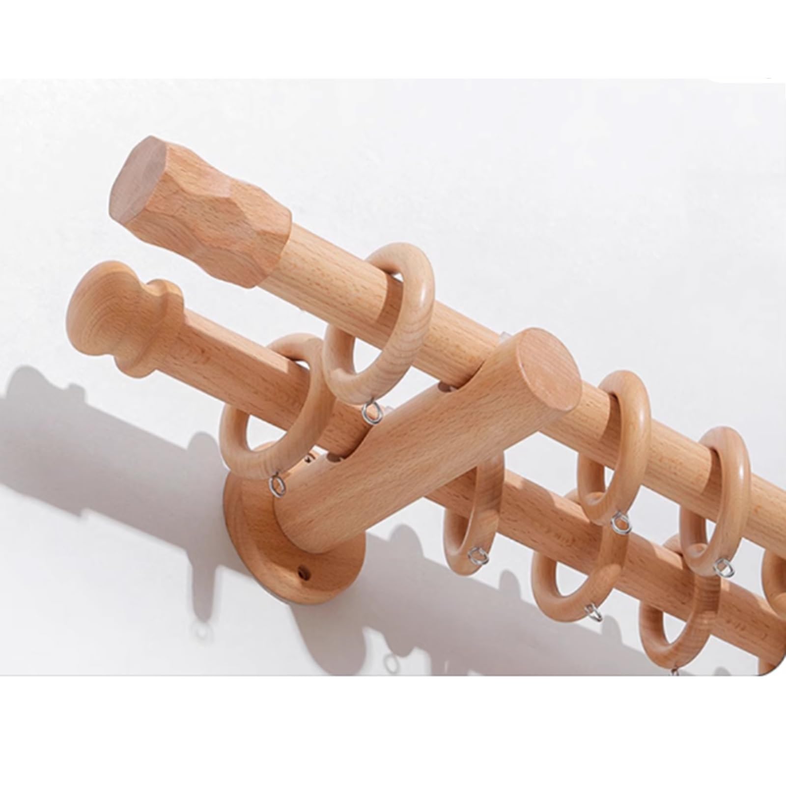 Teles B Tringle à rideaux réglable en bois double usage simple et double avec anneaux de suspension et supports pour une installation facile, parfaite pour la décoration de la maison 260 cm