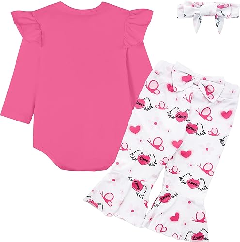 Miniatura 2 de Xuomuen Conjunto de ropa para bebé recién nacida con diseño de mamá y San Valentín para el primer día de San Valentín + pantalones + diadema