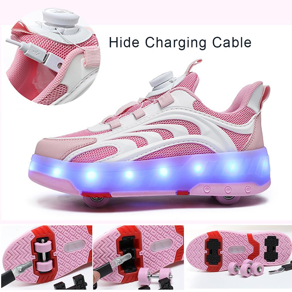 Mateju Scarpe con Rotelle da Bambino Bambina Scarpe da Skateboard Scarpe Sportive a 4 Ruote Rimovibili, Multiuso Splendente Sneaker Scarpe da Ginnastica Pattini per Bambini Adulti