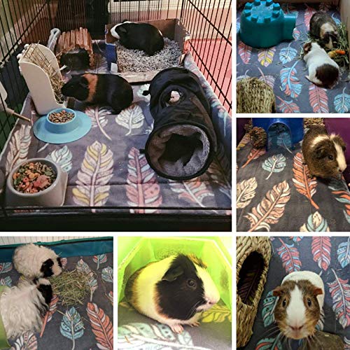 Small Pets and Company Guinea Pig Fleece Cage Liner | Fleece Guinea Pig Bedding | Midwest, C&C, Corner Pad (Midwest, Feathers on Gray)