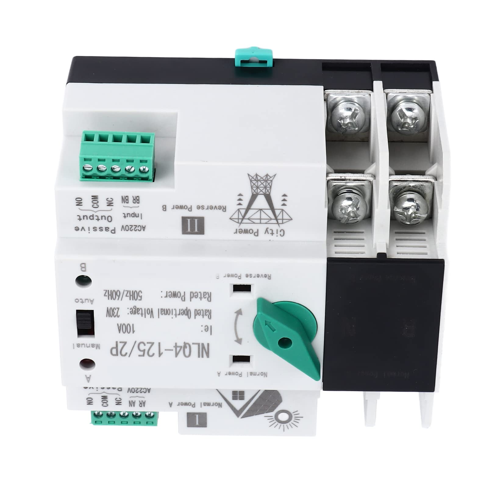 Interruptor de transferencia automático de doble corriente 2P AC 100A ininterrumpible ATS PC Hutschriene Übertragungsschalter Controller para fábricas, centros comerciales, guarderías, NLQ4-125/2P