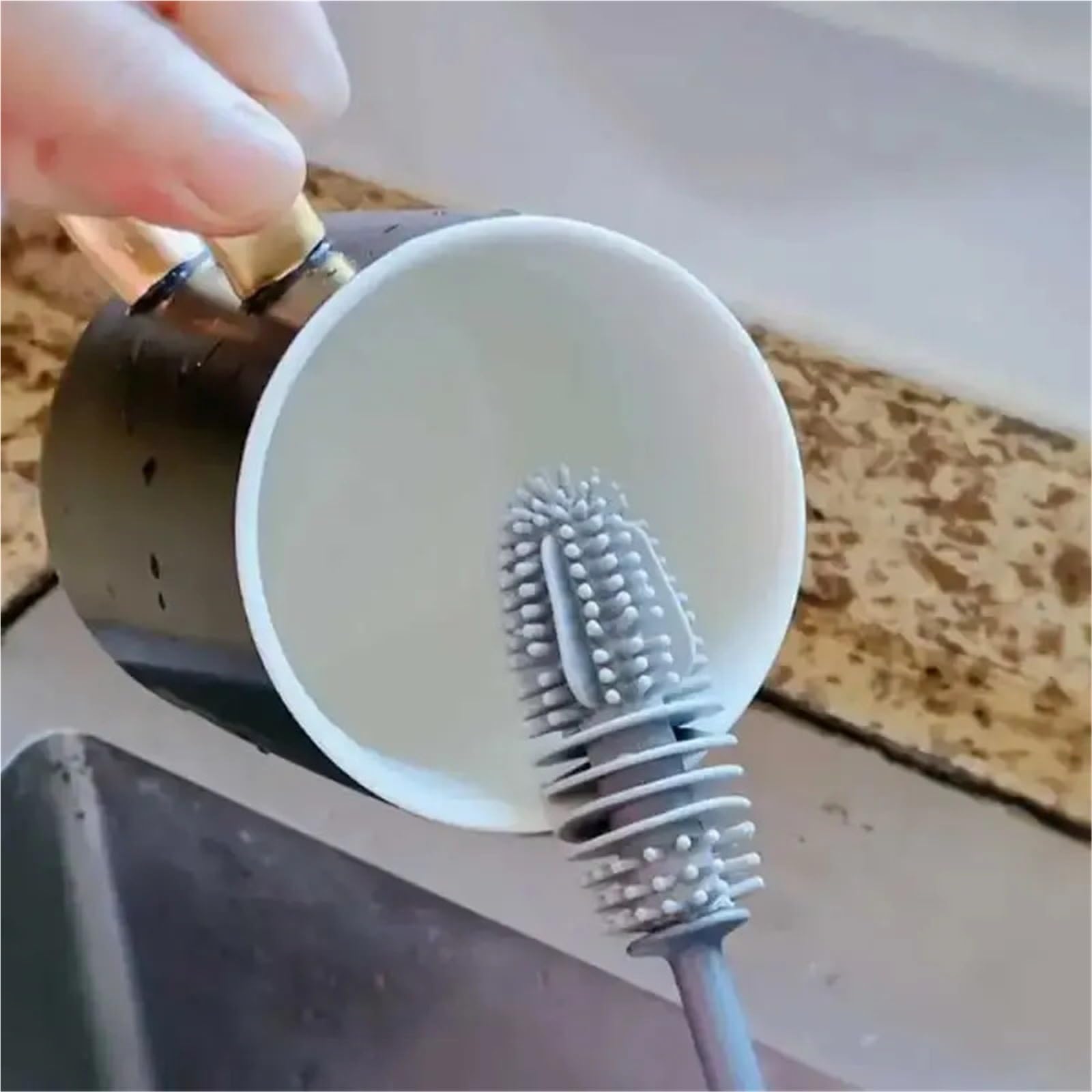 goupillon bouteille Brosse de nettoyage bouteilles en Silicone à Long manche, brosse cuisine, tasse verre, outils(White)