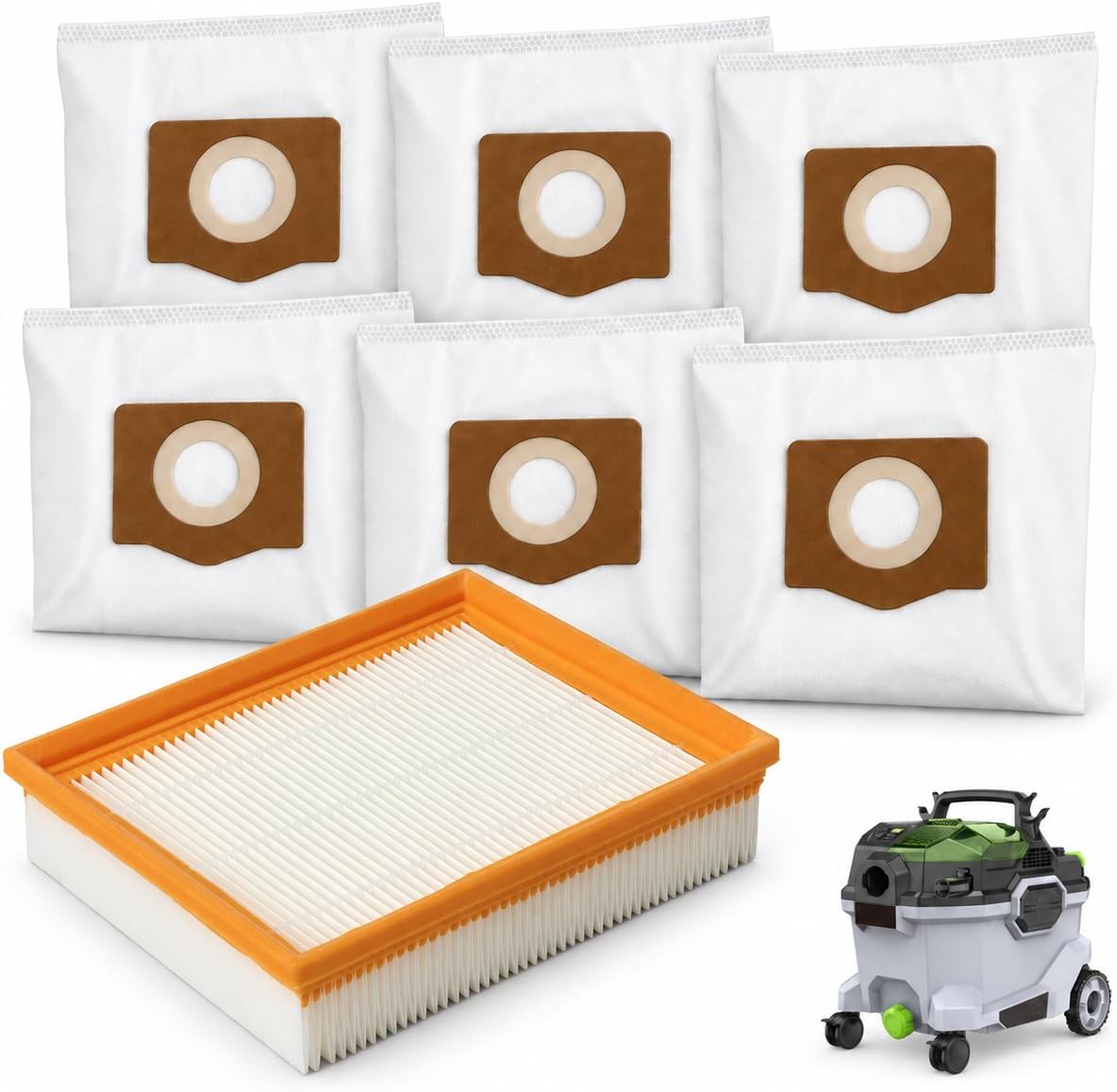 AVF0900 AVG0905 1 Vacuum Filter & 6 Dust Bags Compatible with EGO WDV0900