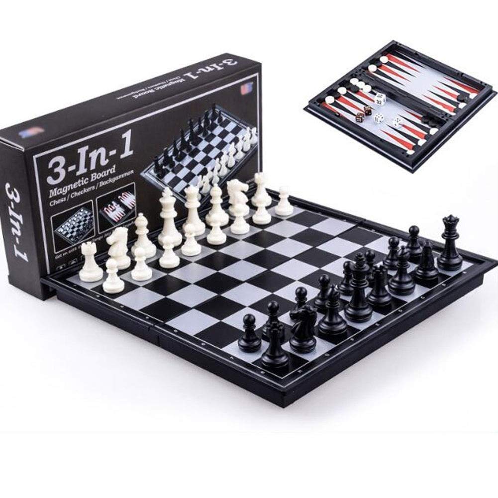 3-in-1 Checkers, Backgammon, Chess Set — Travel Plastic Chess Game, Magnetic Chess Pieces, Folding Chessboard Gift (Size : 32cm)