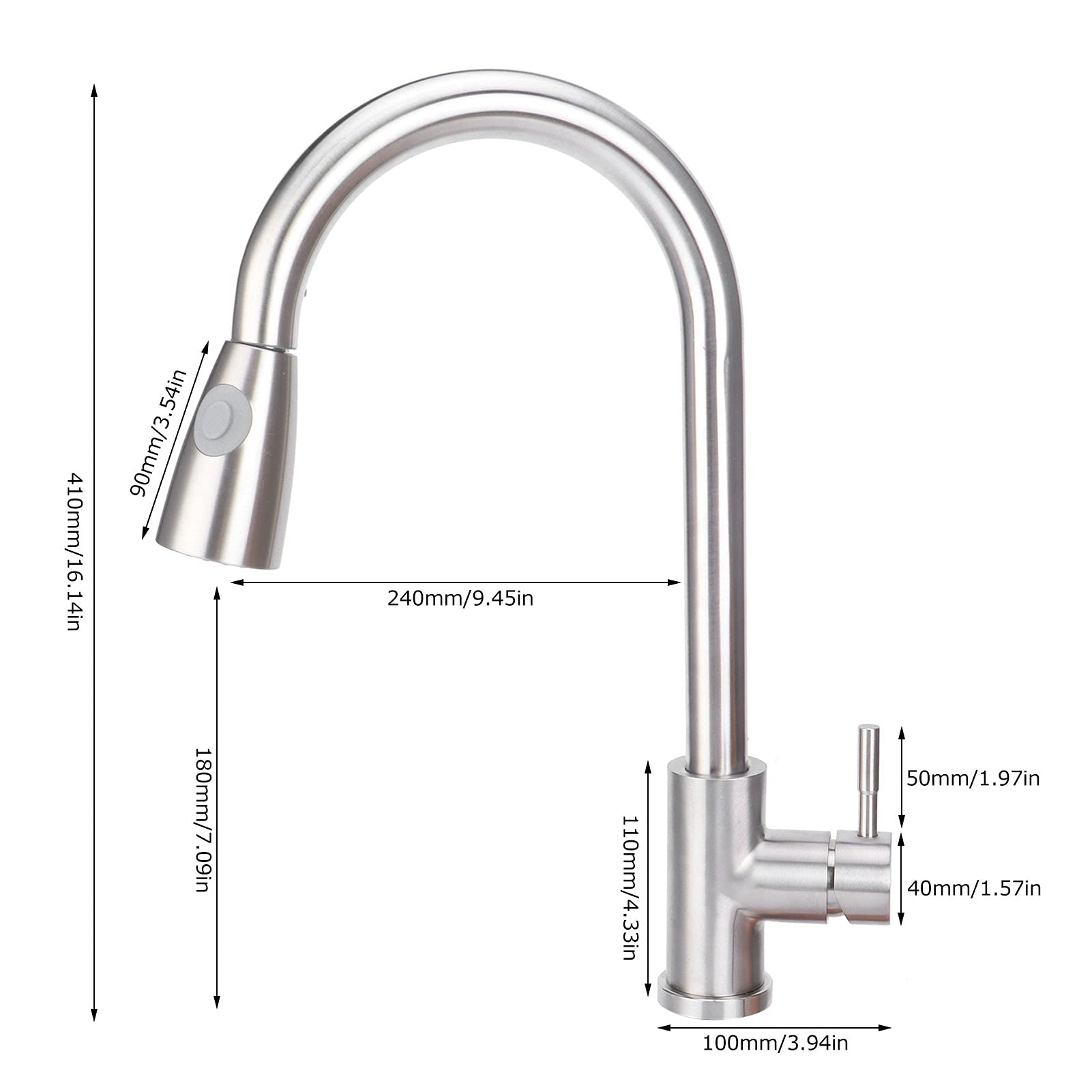 Fdit Grifo de Cocina G3/8, Grifo de Fregadero con Doble Salida de Agua, Extraíble y Telescópico, con Rotación de 360° y 2 Modos de Agua, para Ajuste de Caliente Fría