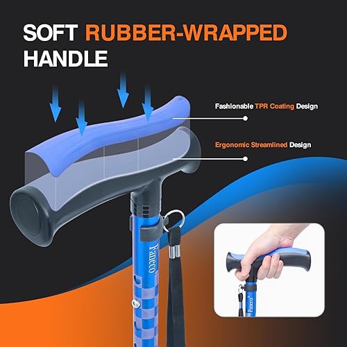 Miniatura 2 de Bastón para ancianos, bastón plegable para personas mayores, base cuádruple giratoria, bastón ligero y ajustable para hombres y mujeres