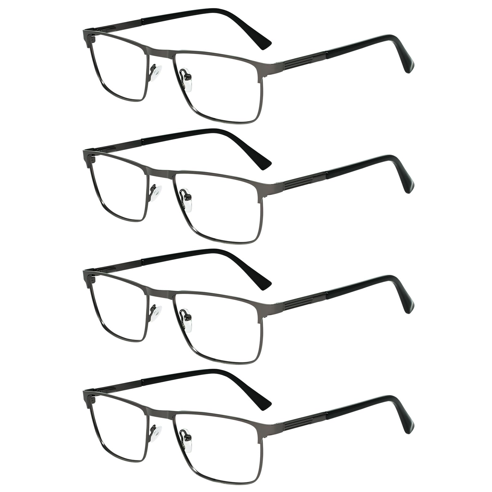 4 Packs Reading Glasses for Men Slim Metal Readers 1.0 1.25 1.5 1.75 2.0 2.25 2.5 2.75 3.0 3.5 Gun Grey*4 3.5 x