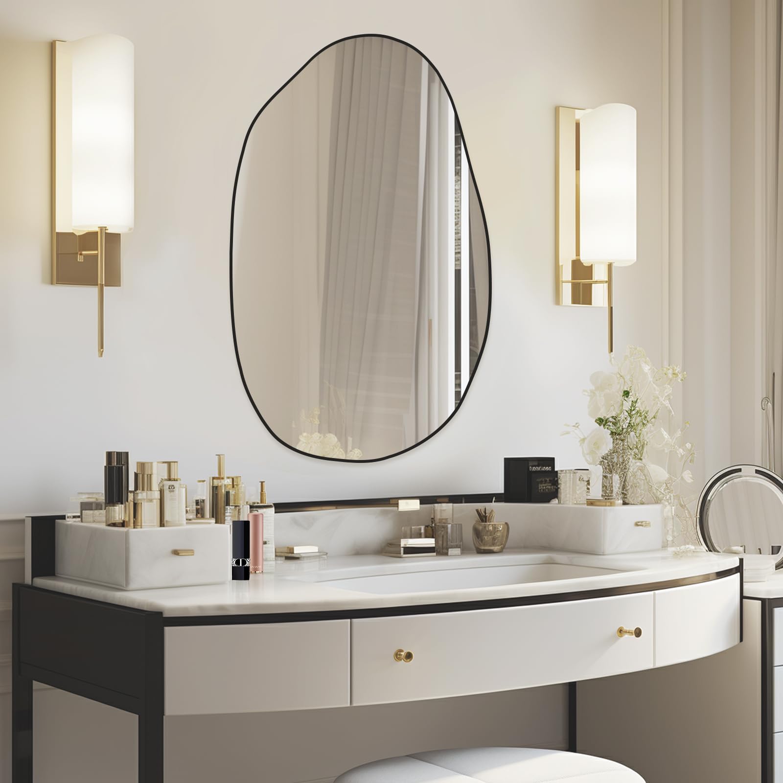 Specchio Asimmetrico da Parete Irregolare - Unico Cosmetico, Grande e Decorativo per Soggiorno, Bagno, Camera da Letto - 85 x 52 cm