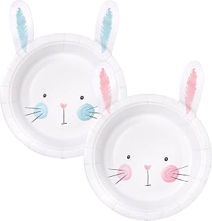 Cheerland Bunny Shaped Easter Paper Plates in Pink and Blue Rabbit Paper Plates for Birthday Egg Hunt Themed Party Supplies Spring Garden Tea Party Decorations (Pack of 24)