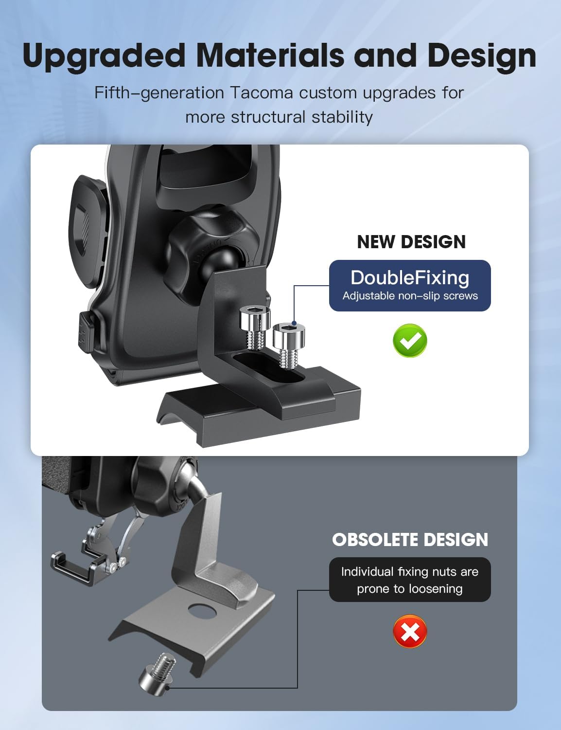 Upgraded Tacoma Phone Mount for Toyota Tacoma 2016-2023, 3rd Gen Dashboard Clip Cell Phone Cradle, Adjustable Stand, Suitable for Most Smartphones