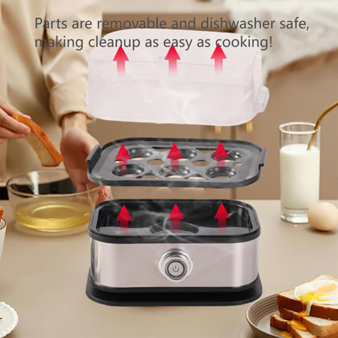 Smarter Eierkocher mit Abschaltautomatik – Müheloses Eierkochen mit dem ultimativen Eierkocher aus Edelstahl. Elektrischer Eierkocher für 6 Eier (hartgekocht, mittelhart, pochiert) (1Pcs)