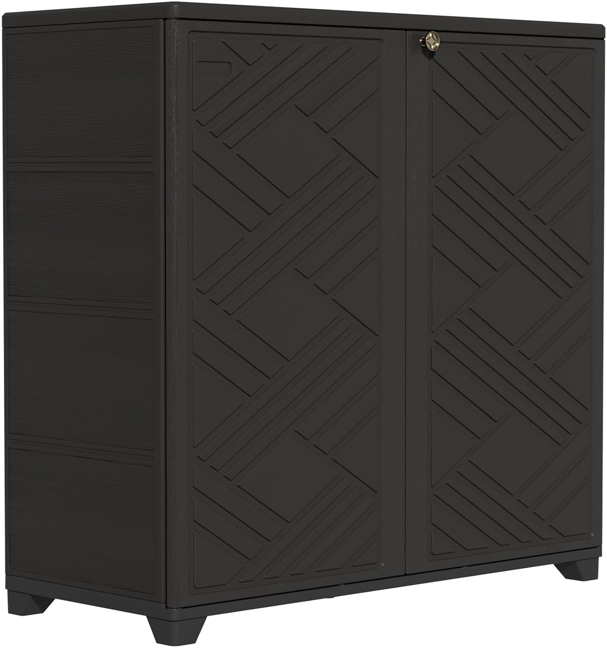 Diamond Cabinet with 1 Shelf, Black 33.5×15.1×34.3 Inch - Waterproof UV-Resistant Outdoor Storage for Patio, Poolside &amp; Indoor - Store Brooms Trash Bins