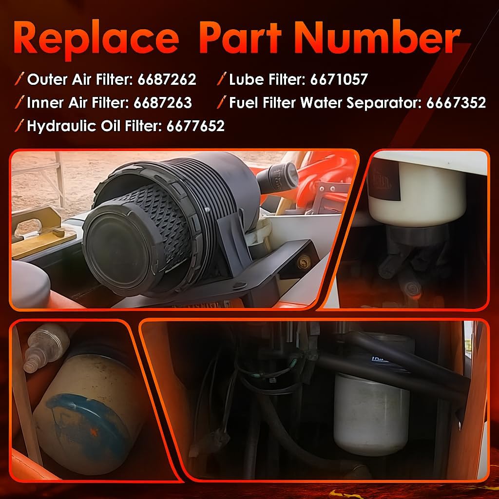 Filter Kit Compatible with Bobcat MT52 MT55 MT85 MT100 Mini Track Loaders,Air/Fuel Water Separator/Hydraulic Oil Filters Replaces 6687262, 6687263, 6667352, 6677652, 6671057