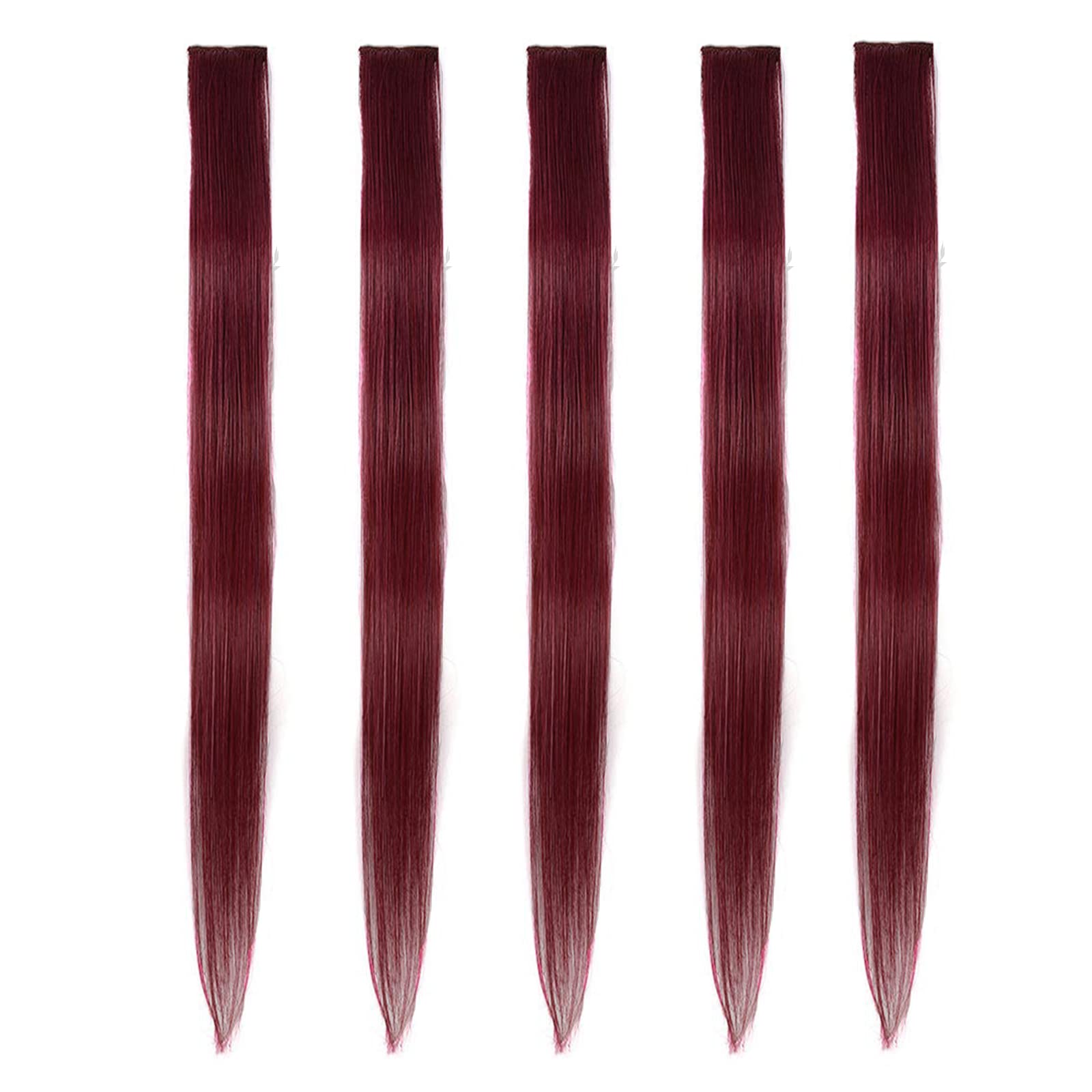 Flying Beauty burgundy hair extensions 18 Inches 5 Pcs Colored Party Highlights Straight Hair Clip in Human Hair Extensions in Multiple Colors