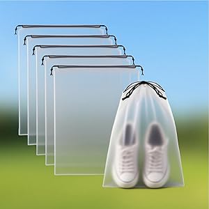 6 sacchetti trasparenti per scarpe da viaggio, 39,9 x 30 cm, trasparenti, con coulisse, impermeabili, antipolvere, portatili, essenziali da viaggio, per uomini e donne