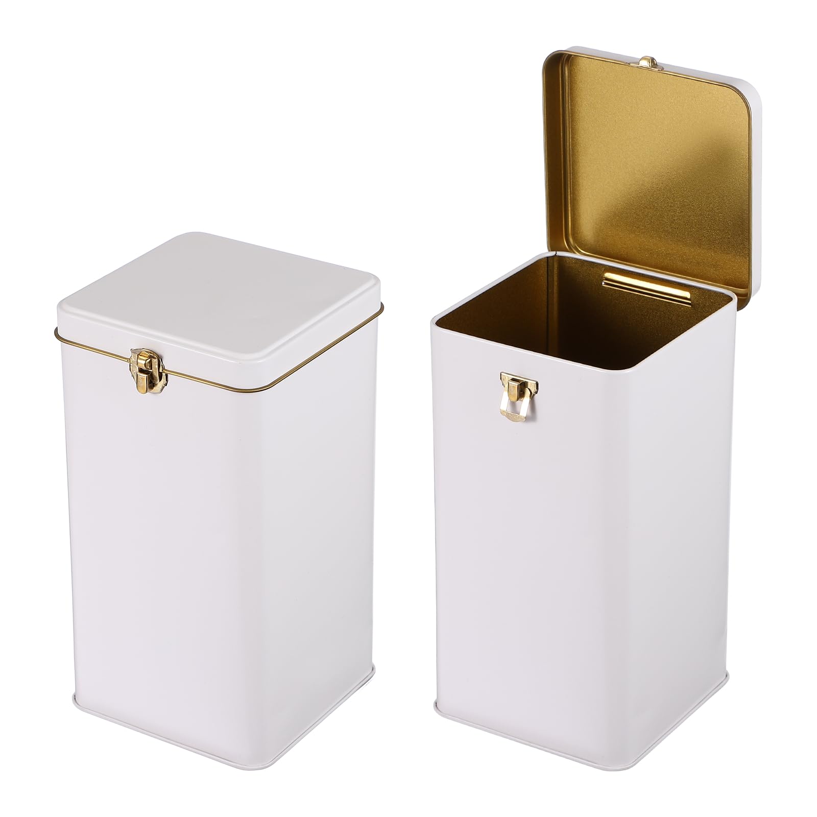 sourcing map 2 Pcs Square Tin Can, Metal Empty Storage Container Tinplate Tea Canister with Lid for Treats Gifts Favors Loose Tea Coffee Crafts Cookies(100x100x190mm, White) โ image 1