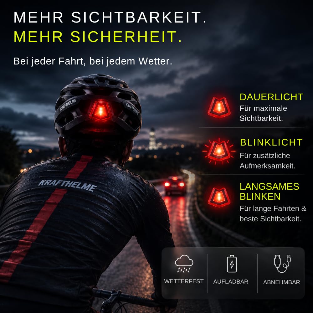 Fahrradhelm mit Licht für Herren & Damen – robuster & sicherere Fahrradhelm Erwachsene, Mountainbike Helm, City- und Rennradhelm