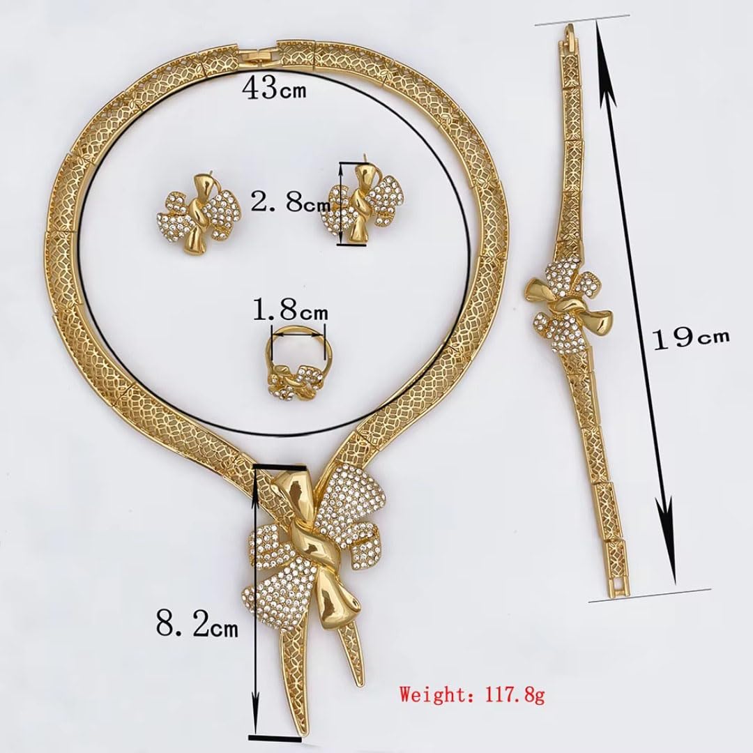 Set di gioielli con fiocco placcato oro 18carati for donna,fiocco alla moda