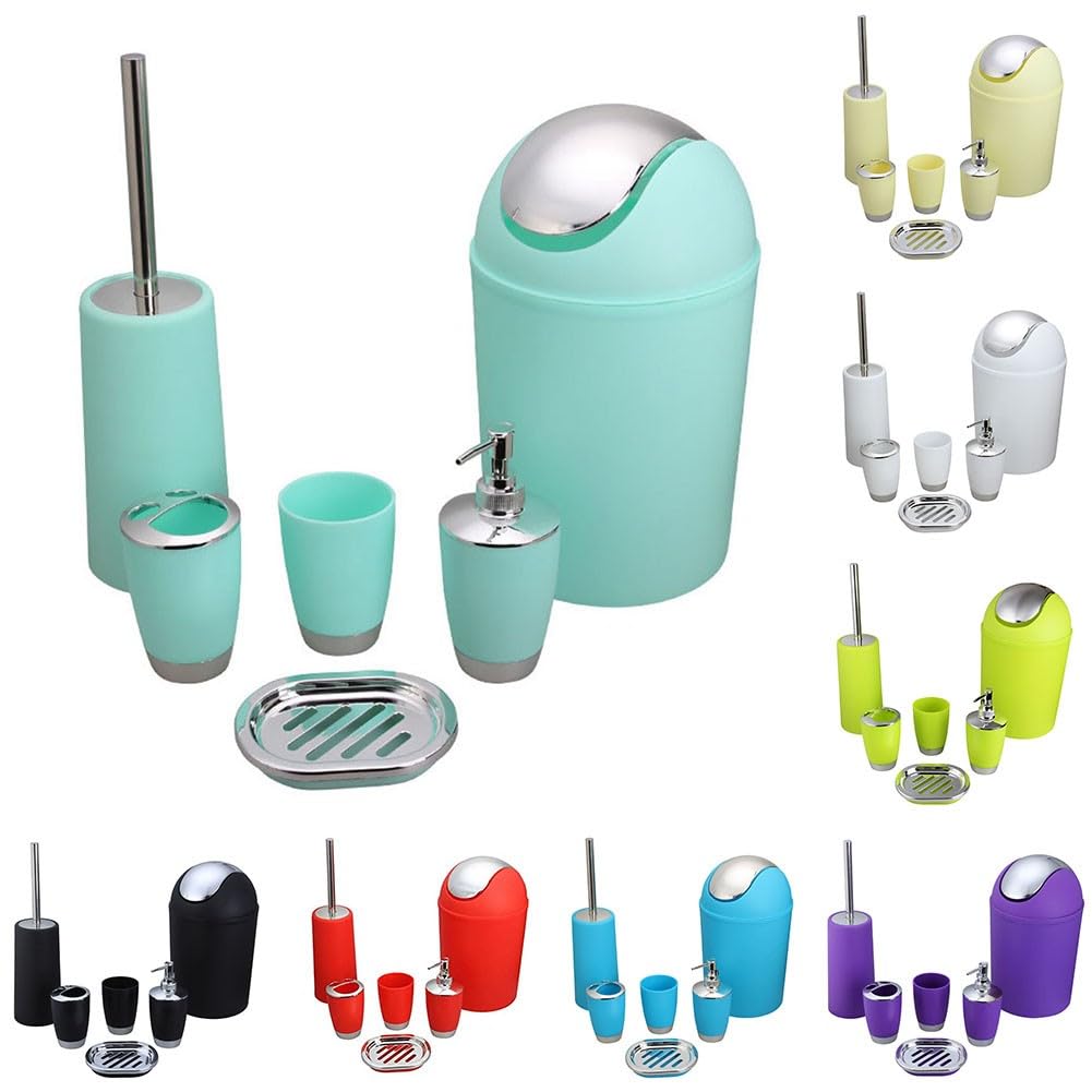 ReachMall Juego de 6 accesorios de baño de plástico moderno y limpio para cepillo de dientes, dispensador de jabón, vaso, plato, cepillo para el hogar, hotel