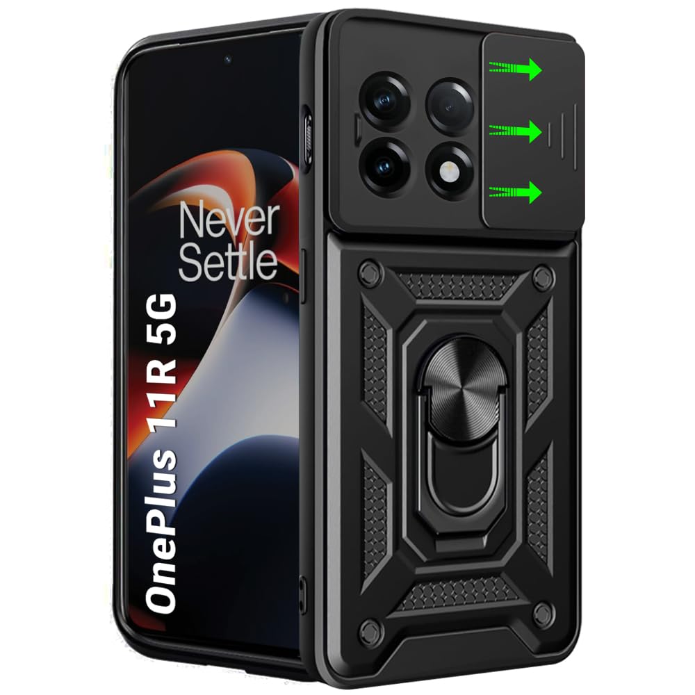 TheGiftKart Tough Armor Bumper Back Cover Case for OnePlus 11R 5G | Ring Holder & Kickstand in-Built | 360 Degree Protection Back Case Cover for OnePlus 11R 5G (PC & TPU, Sliding Camera Cover, Black)-image-48