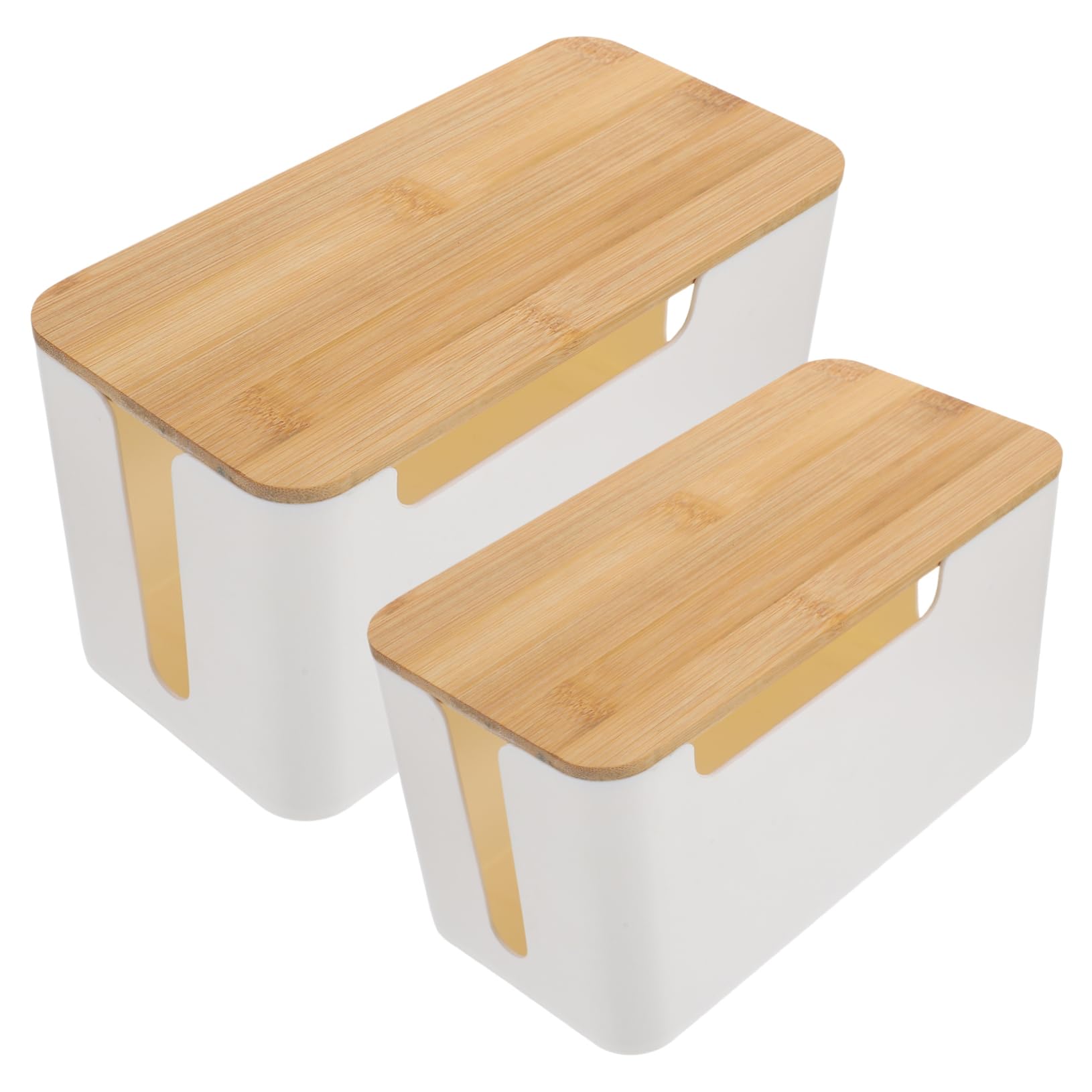 Box Organizer Cavi Elettrici 2 Pezzi in Bambù e PC Bianco
